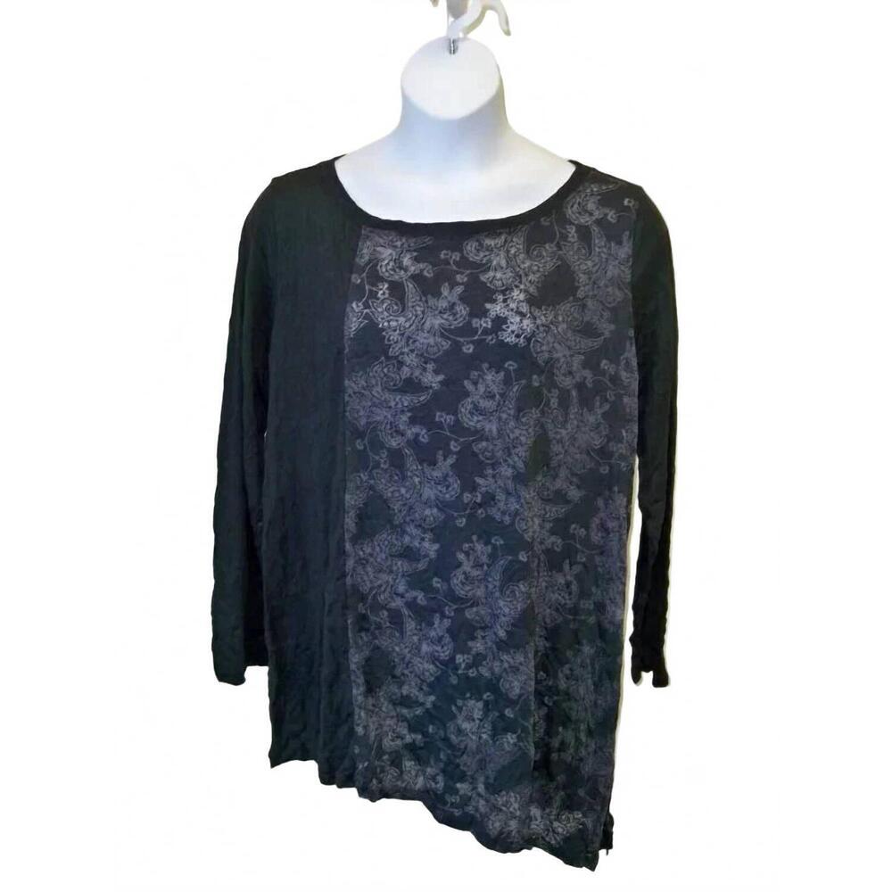 NEW CHALET ET CECI women's iden crinkle contrast top in black